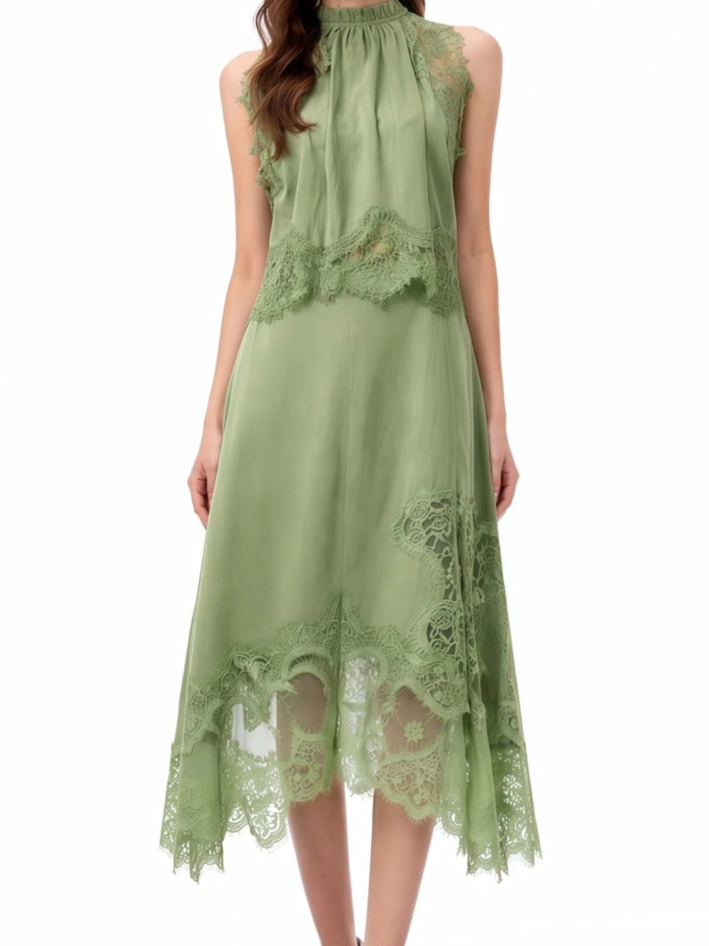 Florence Green Lace Panel Top & Skirt Set